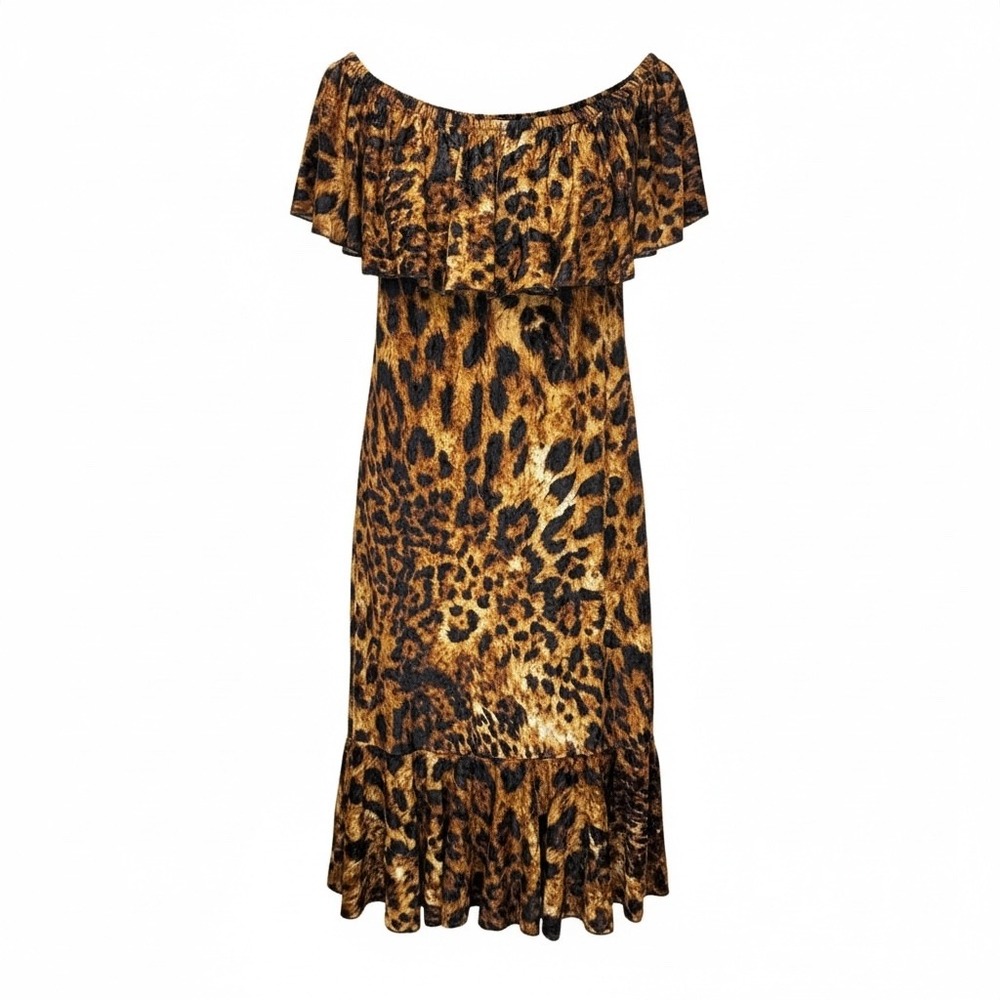 NWT Bardot Off Shoulder Midi Dress Cheetah Leopard Print Velvet LuLaRoe Cici 2XL